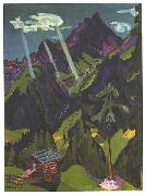 Ernst Ludwig Kirchner Landscape in Graubunder with sun rays oil on canvas